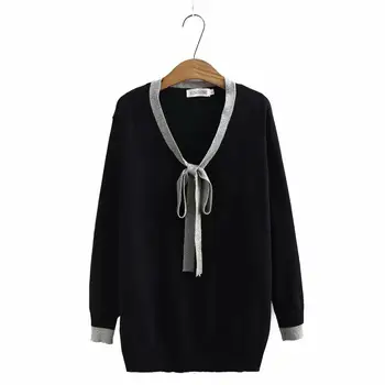 

Bow Collar Plus size knitted women loose sweaters 2021 new autumn winter casual ladies pullovers female sweater tops