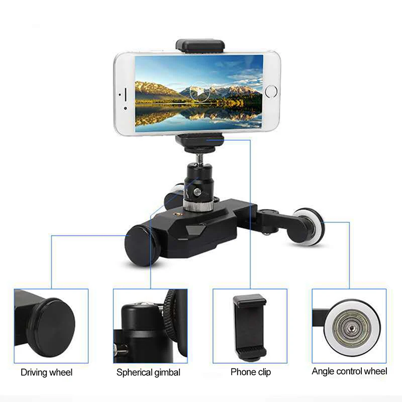 Portable Wireless Motorized Camera Video Dolly Camera Slider Car Mini Slider with Remote Control Phone Holder Ball Head