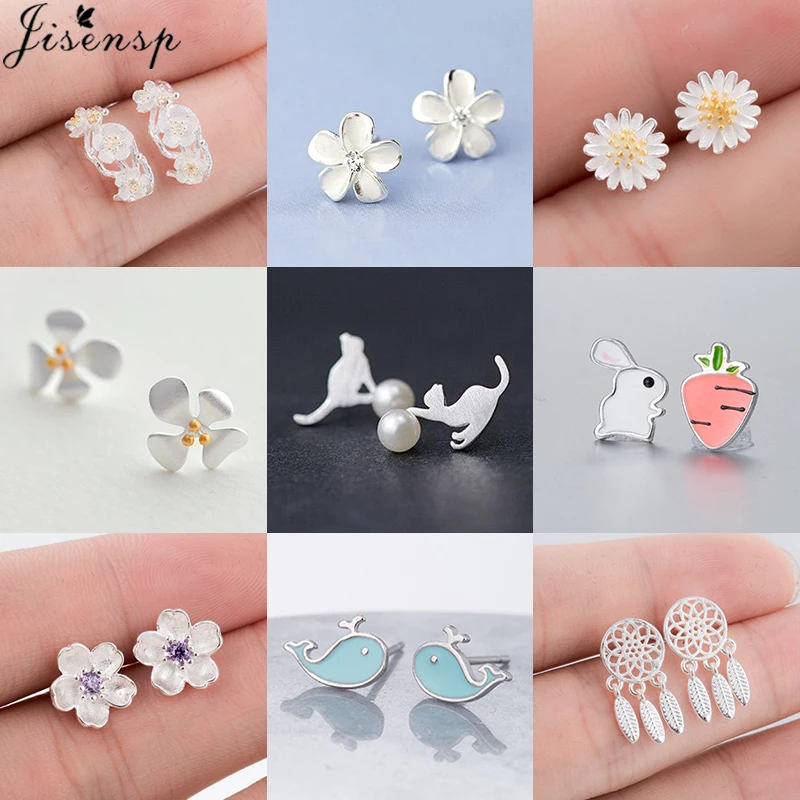 Minimalist Cartoon Animal Earrings for Women Kids Fashion Daisy Flower Earing Small Pearl Cat Whale Ear Studs Piercing Jewelry | Украшения