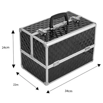 

[US-W]13.5" Makeup Train Case Professional Cosmetic Box with Adjustable Dividers 4 Trays and 2 Locks Black
