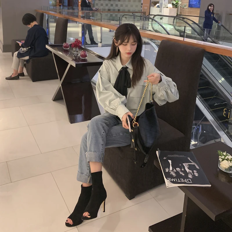 Mishow Весна Лето Блузка женская с длинным рукавом Harajuku однотонные рубашки офисные женские топы MX19A4917