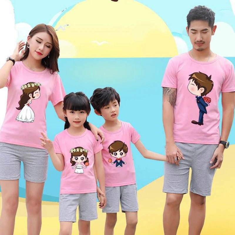 

Matching Family Outfits Cartoon Styles Printed Shirts Couples Matching Clothing Mom and Daughter Dad Son Family Look
