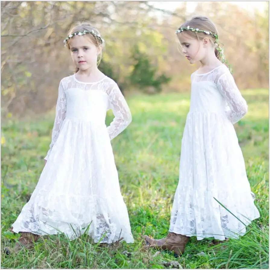 Эксклюзивное пляжное платье с цветочным узором для девочек; платье для свадьбы и сада; летнее кружевное платье с длинными рукавами; платье для крещения для маленьких девочек; одежда для детей