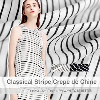 

2018 NEW High-end custom Crepe De Chine 100%Silk Fabric For Summer Dress,18Momme Stripe Printed Clothing cloth For DIY Sewing
