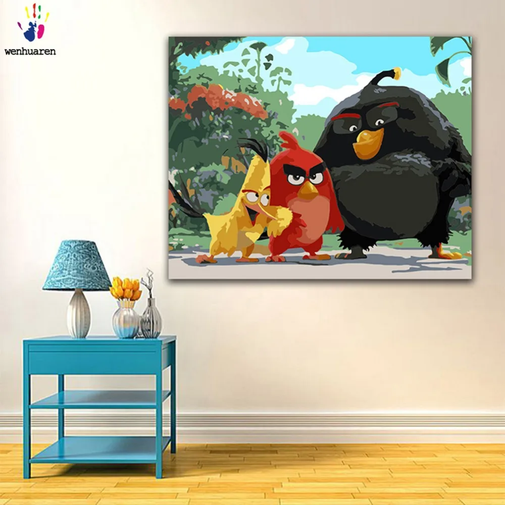 DIY картина по номерам Angry bird милый анималистический рисунок раскраска краски с