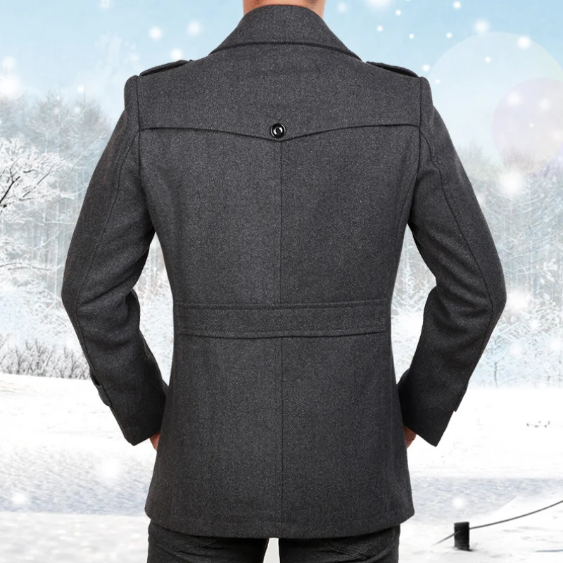 New Fashion Men Middle Long Scarf Collar Cotton-padded Winter Thick Warm Woolen Jacket Coat Male Trench Coat Overcoat