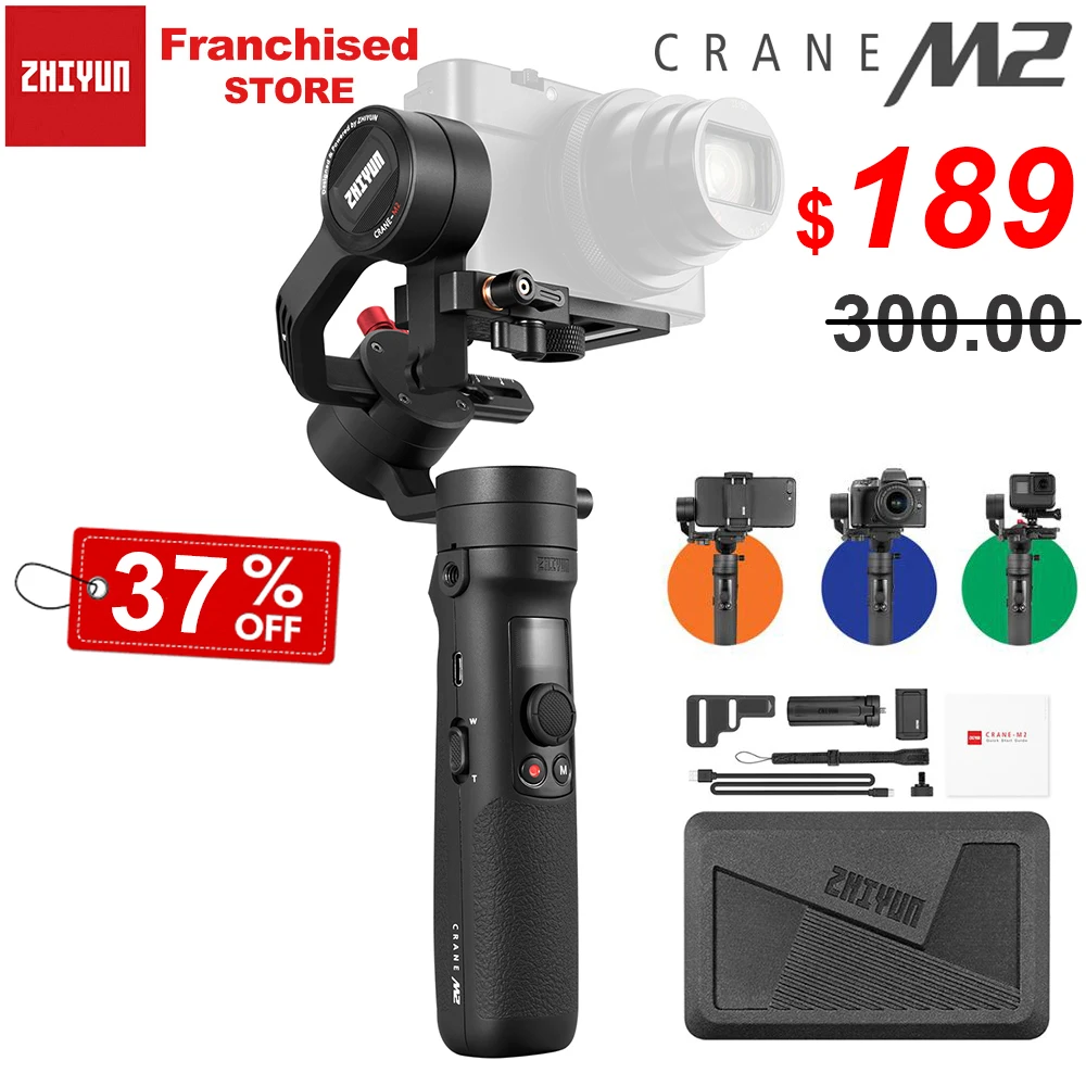 3 осевой Ручной Стабилизатор Zhiyun Crane M2 Для беззеркальных камер и экшн Sony A6500 A6300 Canon