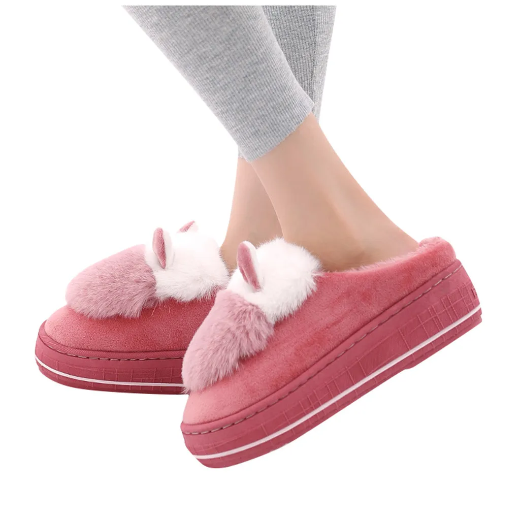 

Winter Warm home slipper shoes woman Fashion Plush Ball Large Size indoor slipper woman shoes Platform Wedges Woman slipper