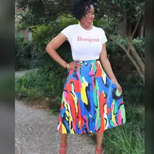 Модные плиссированные юбки с принтом летние резинка на талии трапециевидные юбки длиной до лодыжки уличная одежда женские юбки ампир OF5075