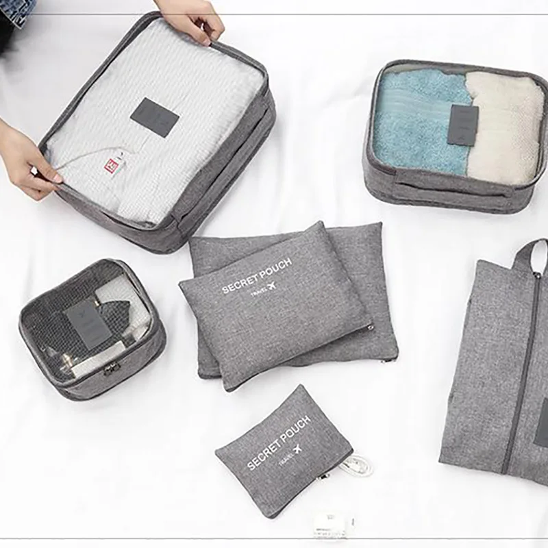 Упаковочные кубики для чемодана, дорожный органайзер для багажа с сумкой для обуви и туалетными сумками для хранения белья