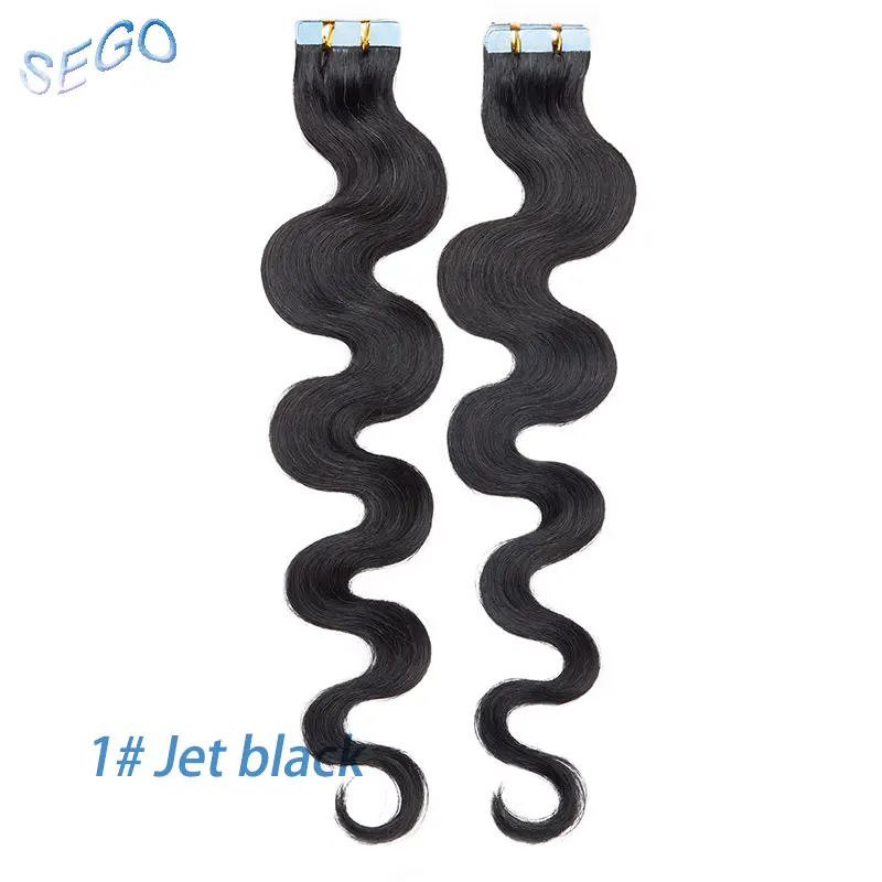 #1 SEGO 1"-24" 20/40 шт. средства ухода за кожей с волнами длинного диапазона в Пряди человеческих волос для наращивания на ленте, клей бесшовные волос Реми волос 2,5 г/шт - Цвет: #1