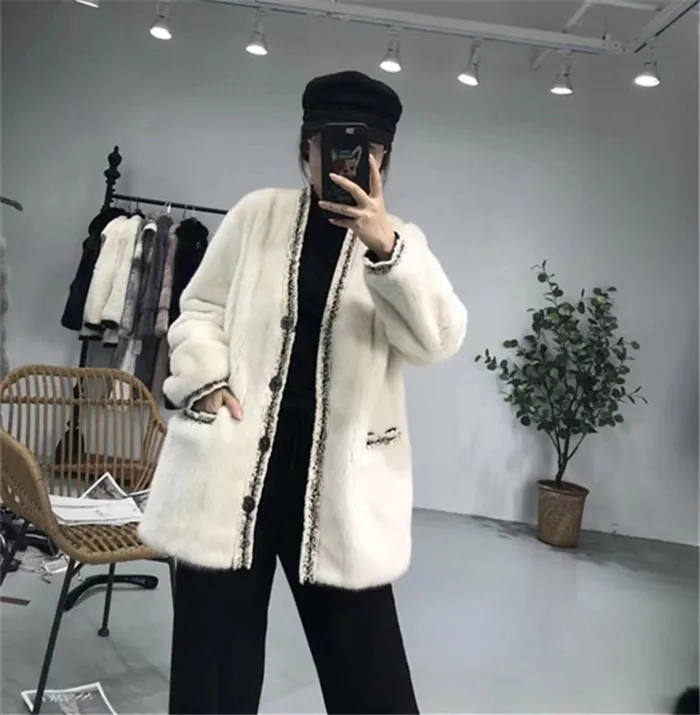 Luxury Whole Skin Real Mink Fur Coats Female Long Sleeve Single Breasted Loose Natural Mink Fur Jackets