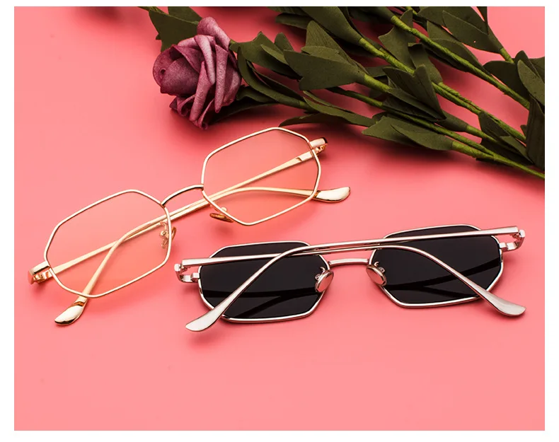 Модные Винтажные прямоугольные солнцезащитные очки для женщин, металлическая оправа,, солнцезащитные очки для мужчин, унисекс, вечерние, розовые, прозрачные линзы, Новинка