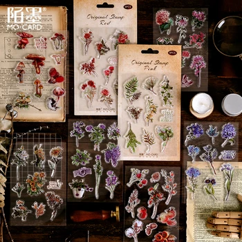 

9pcs/pack Vintage Leaves Flowers Rubber Clear Stamp For Card Making Decoration And Scrapbooking