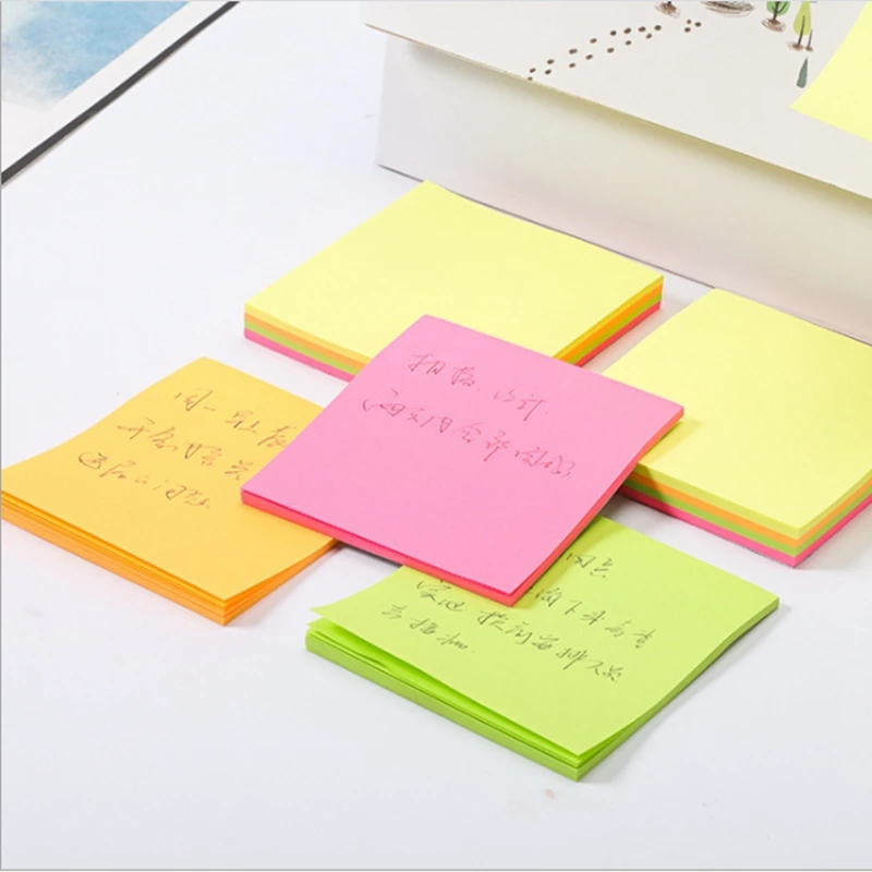 100 Sheets Fluorescence Sticky Notes Bright Colors Self-Stick Pads Easy to Post for Home Office Notebook