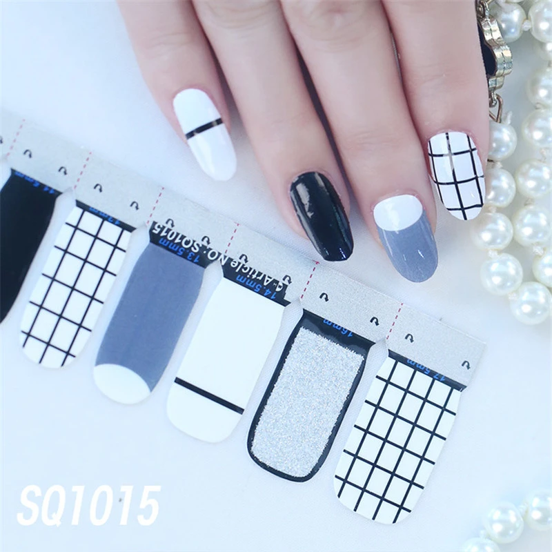 SQ1015 14 стикеров/листов, корейская мода, цветные наклейки для ногтей, французские накладки для ногтей, наклейки для лака для ногтей, японское искусство для ногтей, предварительно спроектированные, Прямая поставка - Цвет: SQ1015