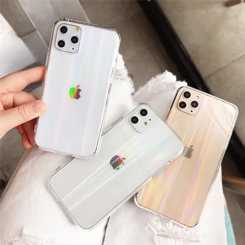 Градиентный Радужный лазерный Прозрачный чехол для iPhone 11 Pro Max X XR XS Max 6 6s 7 8 Plus, роскошные прозрачные мягкие акриловые чехлы