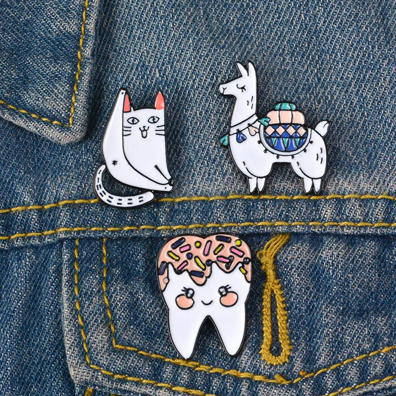 Kawaii мультфильм животное Эмаль Булавка дети из альпаки овечий симпатичный значок Бабочка застежка подарок свитер нагрудные сумки украшения унисекс ювелирные изделия