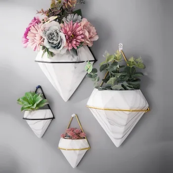 

In Stock Marble Pattern Wall-Mounted Flower Pot Without Punching Hanging Simulation Vegetable Dried Flower Pot Ceramic