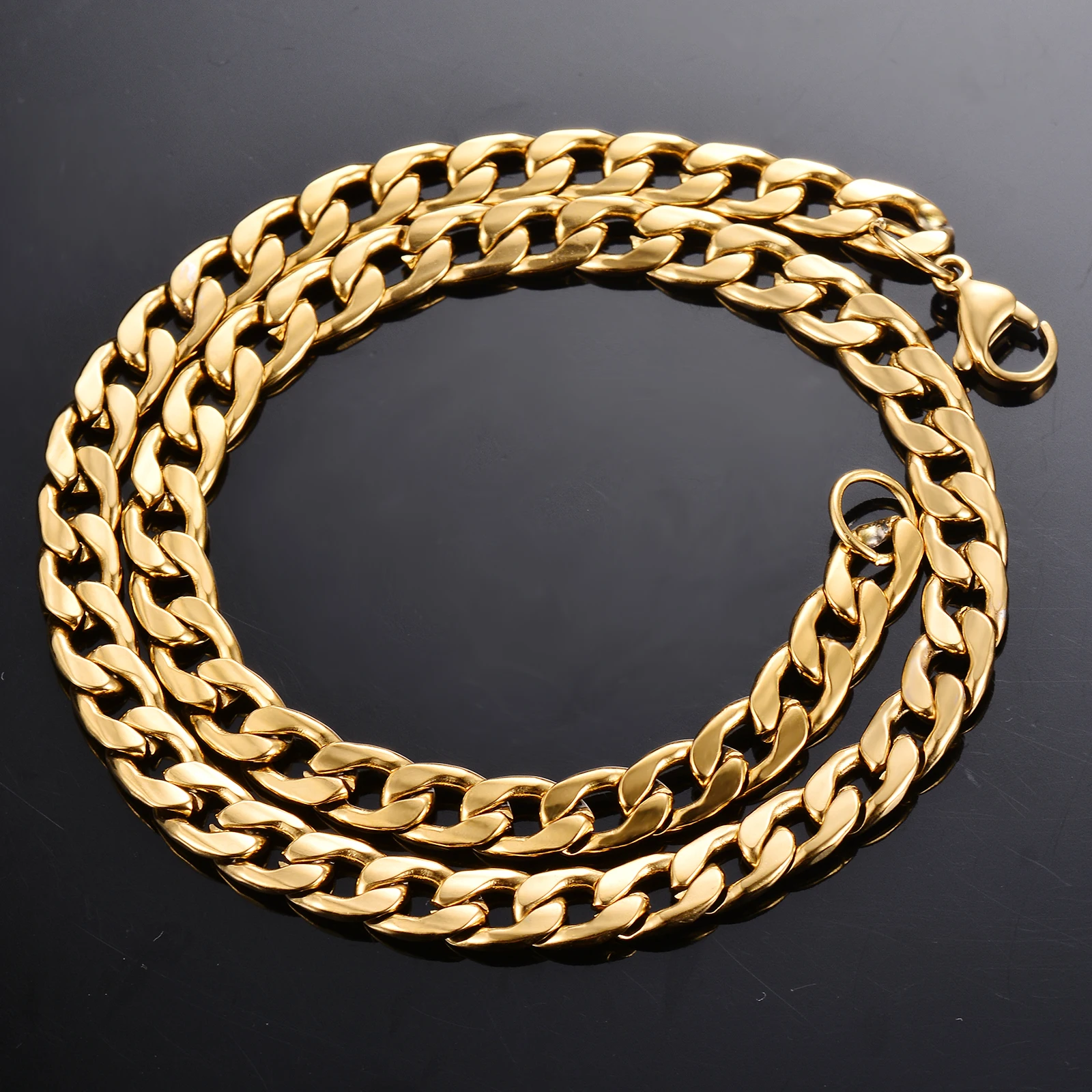 Gold Flat Curb Chain Necklace 3mm-7.5mm 