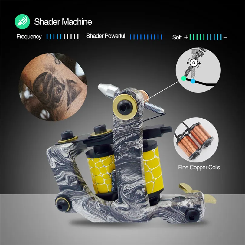 Complete Tattoo Kit For Beginners 2 Coil Machines Gun Liner Shader Power Supply Needles Grips Tips Tattoo Supplies For Body Art