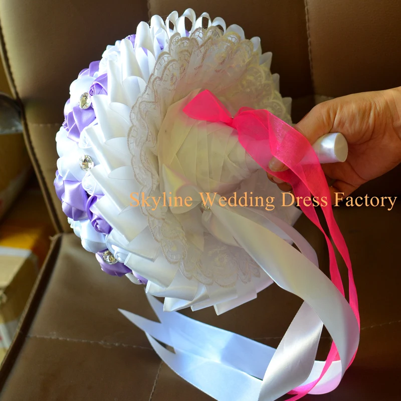 Диаметр 26 см Ramos de Novia фиолетовый и прозрачный Кристалл Свадебный букет на заказ цвета искусственный цветок свадебный букет