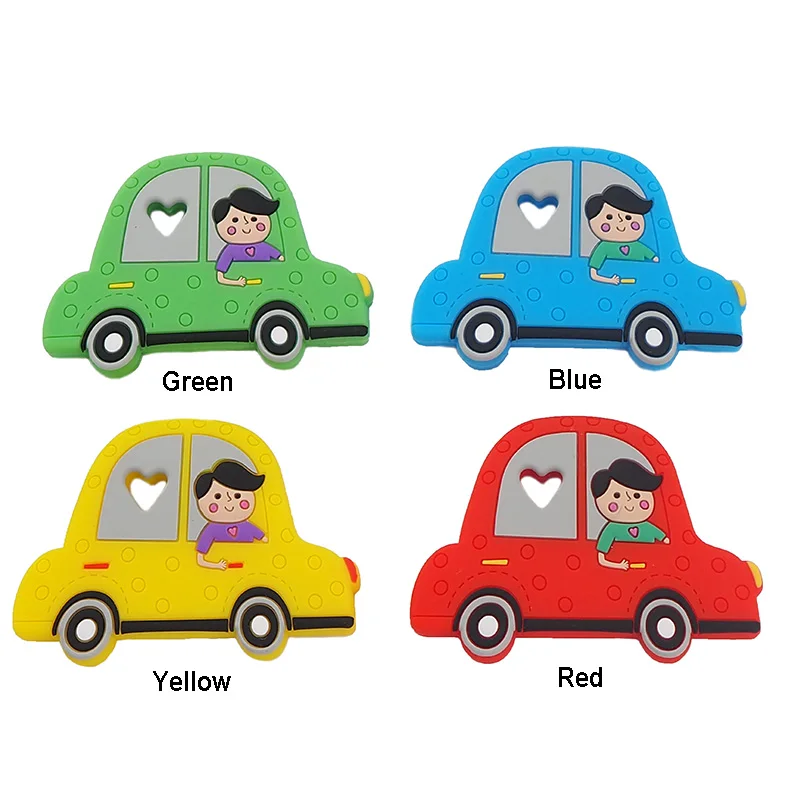 Chenkai 5PCS BPA Free Silicone Car Shaped Teethers Sensory Chewing Pacifier DIY Baby Necklace Pendant Teething Chewing Toys