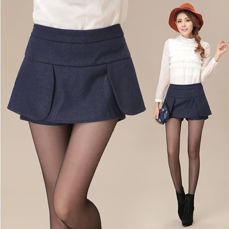 

2016 New Style Slim Fit Joint Woolen Shorts Women's Korean-style High-waisted Woolen Cloth Culottes Boot Pants