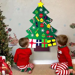 Детские DIY фетровые Рождественские елки с 26 шт. съемными орнаментами, подвесные крючки для детей, рождественские подарочные украшения для
