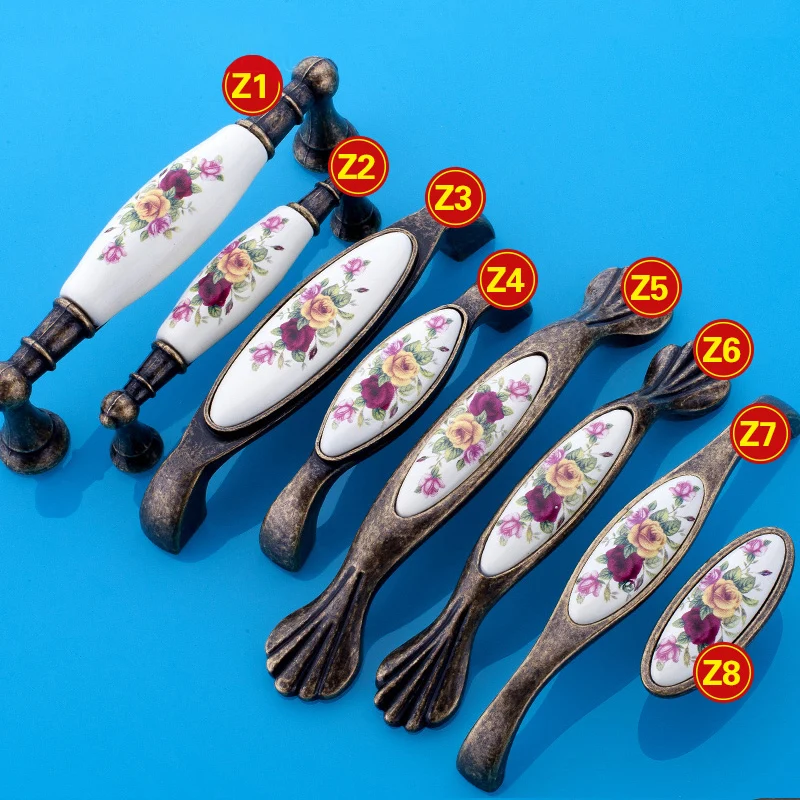 Furniture Handles Drawer Pulls Door Handles Ceramic Chinese Flower Knobs Cupboard Cabinet