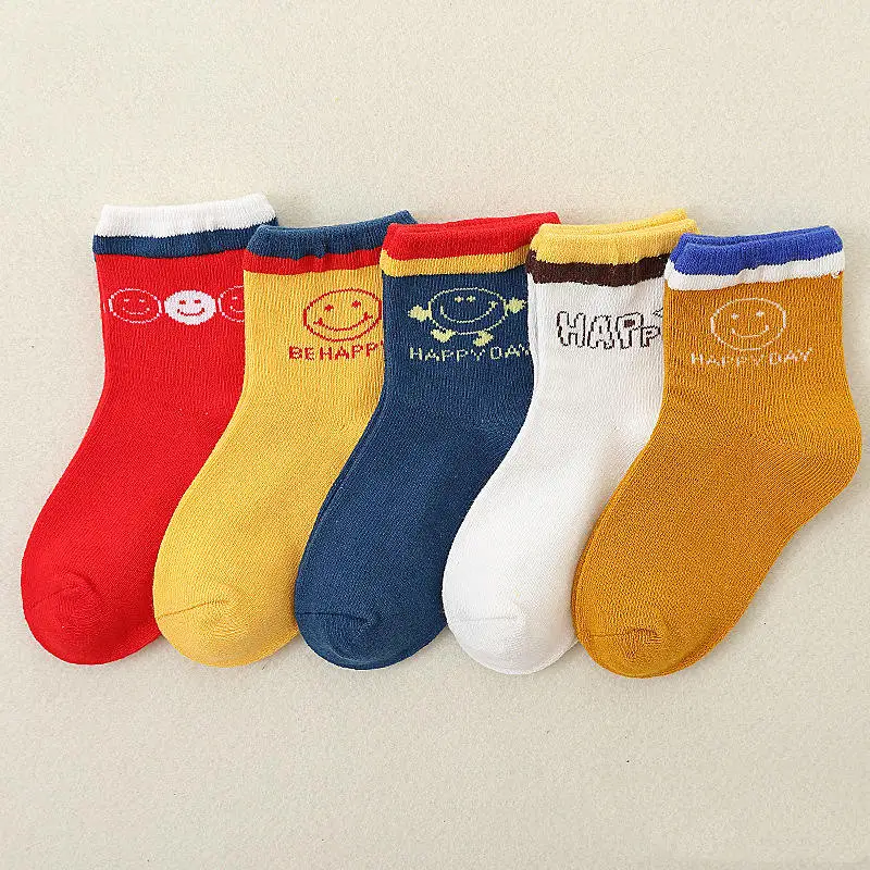 5 пар, детские зимние теплые носки для мальчиков и девочек, милые мягкие детские носки в полоску с рисунками животных От 0 до 8 лет, Meias Para - Цвет: Smile