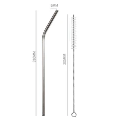 Eco - Friendly Reusable Stainless Steel Drinking Straw with Cleaning Brush, Dishwasher Safe (Silver Bent)
