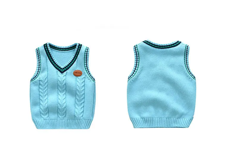 Одежда для маленьких девочек, свитер, Детский свитер с v-образным вырезом, осенне-зимняя хлопковая форма, вязаная детская одежда
