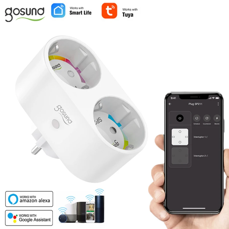 Gosund 2 в 1 WiFi смарт-розетка Мощность монитор разъем 16A Tuya дистанционного Управление