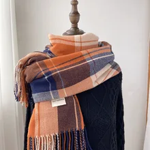

Winter Thick Warm Scarf Design Plaid Print Women Cashmere Pashmina Shawl Lady Wrap Tassel Scarves Knitted Men Foulard Blanket