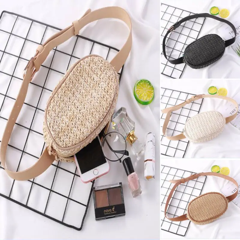 

Women Straw Wallets Woven Waist Fanny Belt Pack Shoulder Crossbody Chest Bag Pouch Purse