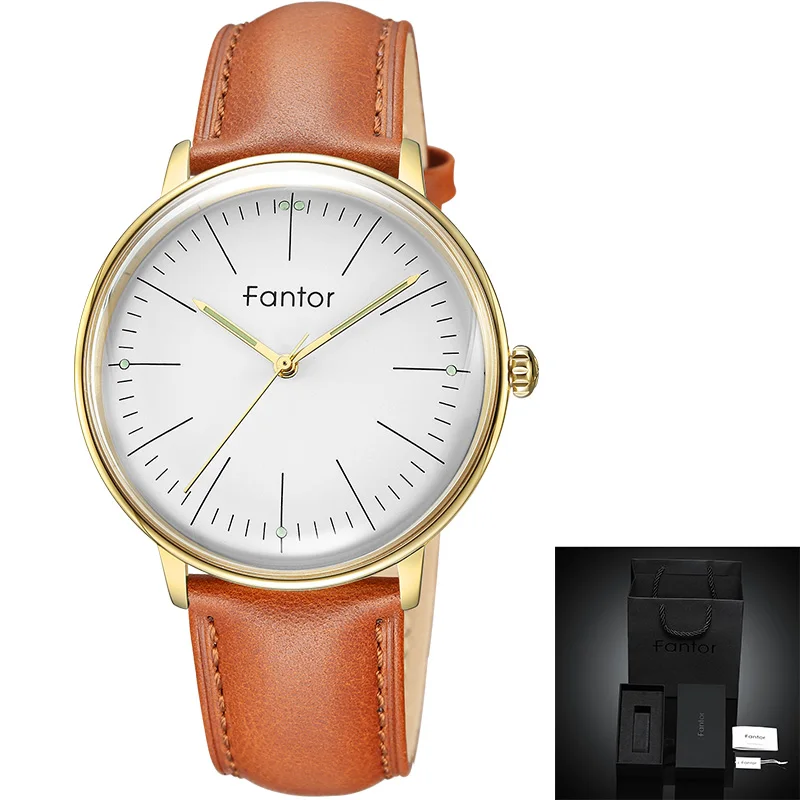 Fantor мужские часы люксовый бренд кожаный ремешок в деловом стиле Кварцевые водонепроницаемые повседневные наручные часы мужские классические часы - Цвет: GW