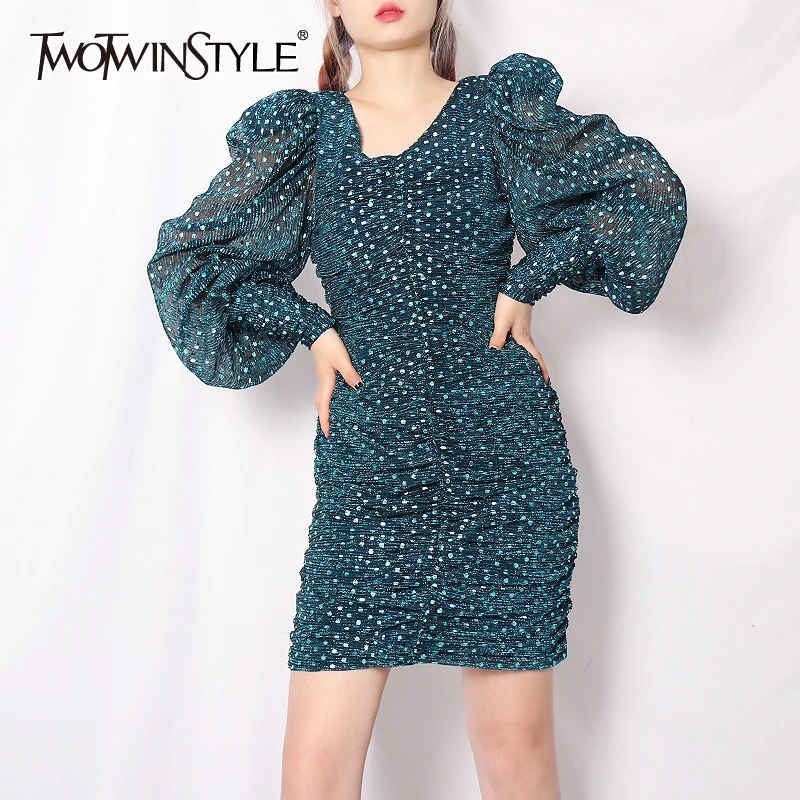 Платье С Рюшами TWOTWINSTYLE летнее платье с v-образным вырезом пышными рукавами и
