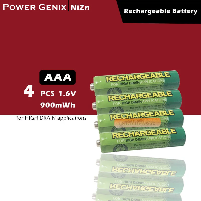 4 шт./лот, NiZn 1,6 в AAA 900mWh, перезаряжаемый Powergenix, более 1,5 в, аккумулятор высокого напряжения для использования в условиях высокого стока