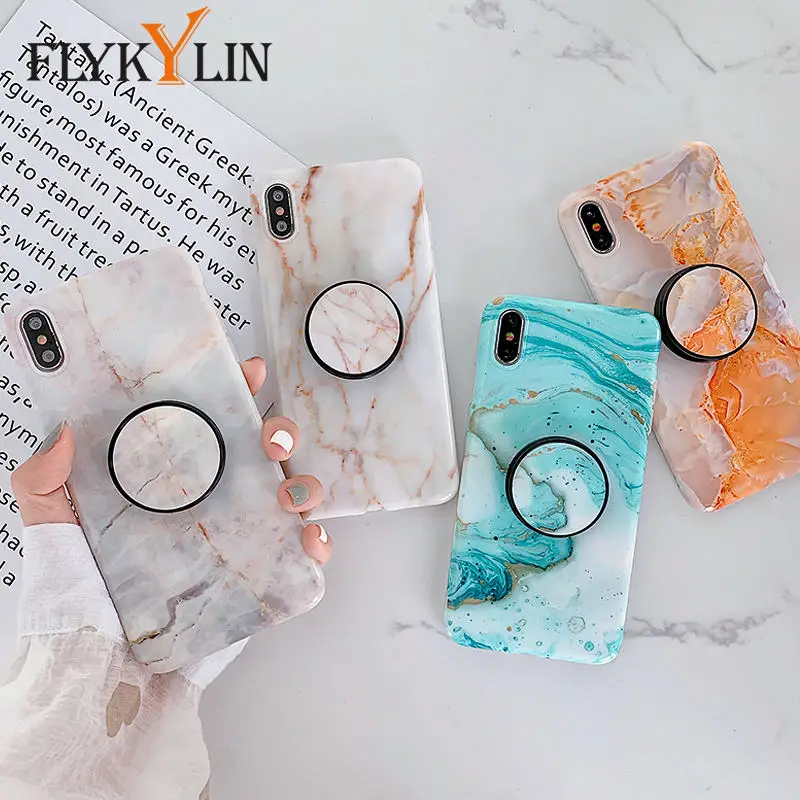 FLYKYLIN подставка для держателя для huawei P20 Lite P30 Pro задняя крышка на iphone 11 Pro Max marble Art IMD силиконовый чехол для телефона