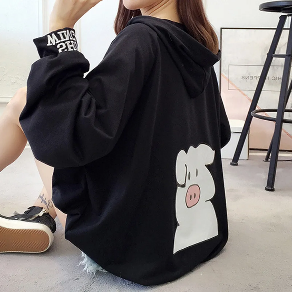 Толстовка с капюшоном женская повседневная с принтом свинки harajuku kawaii толстовка с капюшоном Женская Осенняя с длинным рукавом негабаритная Толстовка Пуловер# B