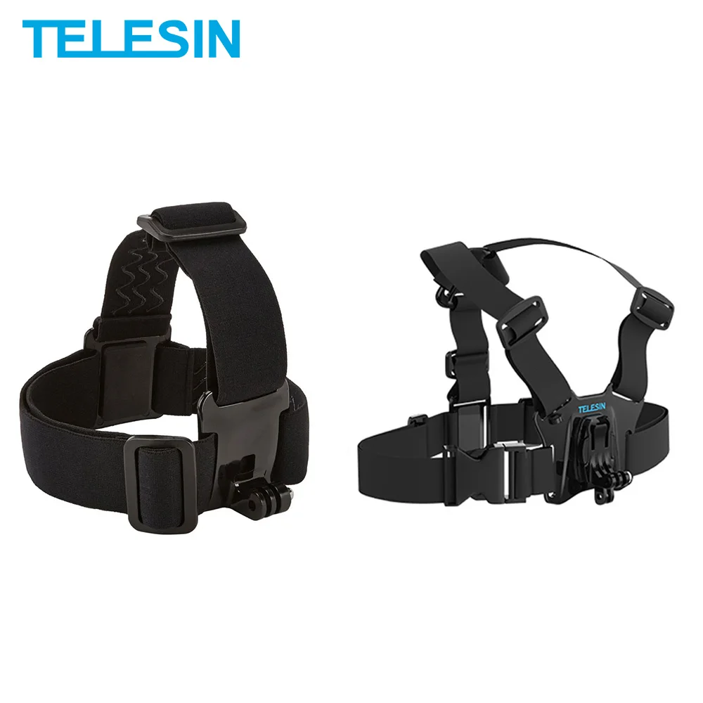 TELESIN головной ремень нагрудный крепление двойной J-образный крюк для GoPro Hero 10 9 8 7 6 5