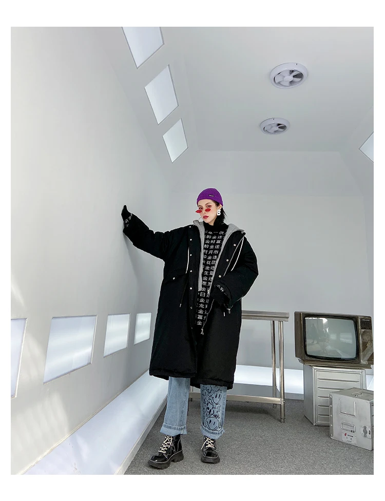 Большой размер, рабочая длинная хлопковая куртка, для женщин, зимняя, дикая, толстая, большой размер, свободная, Повседневная, Спортивная, стильная, куртка, для женщин, крутая куртка