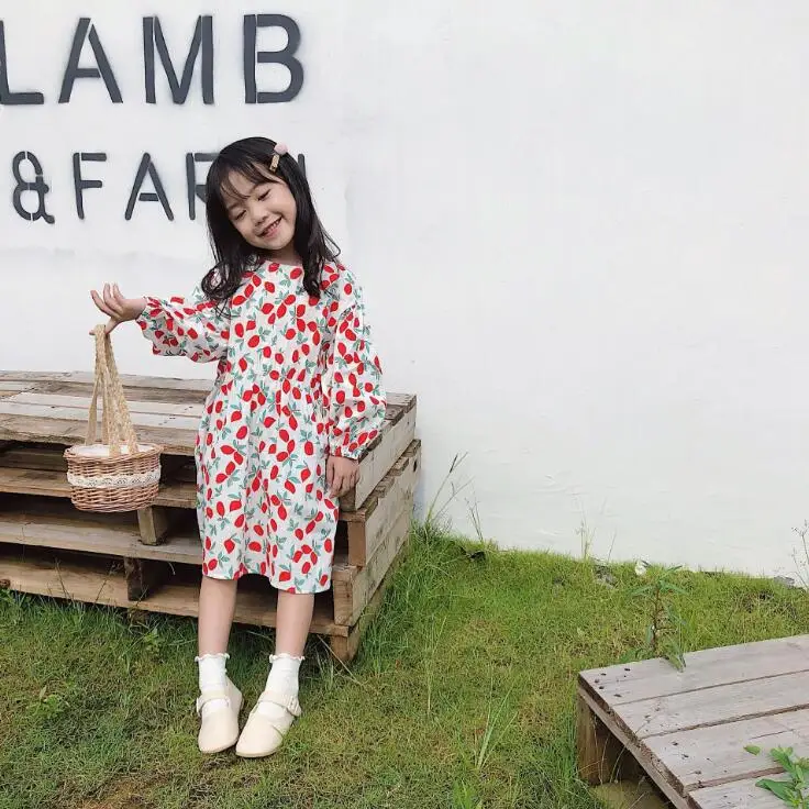 Korea style girls floral printed dress fashion autumn cotton girls dresses 2-7 years