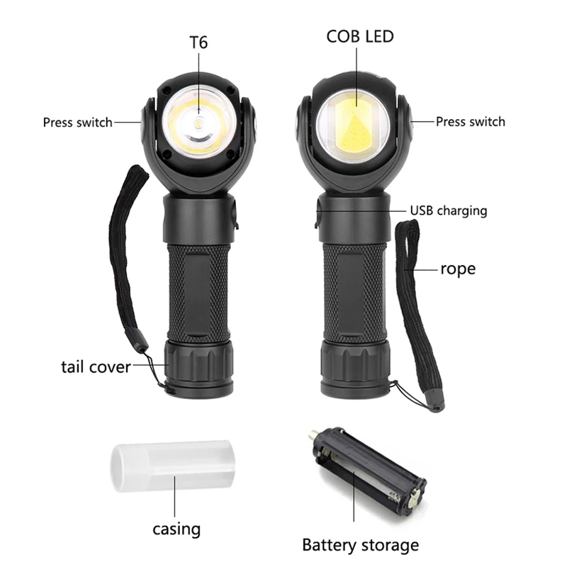 Led Flashlight 360 Degree T6+Cob Waterproof Magnet Mini Lighting Outdoor Flashlight