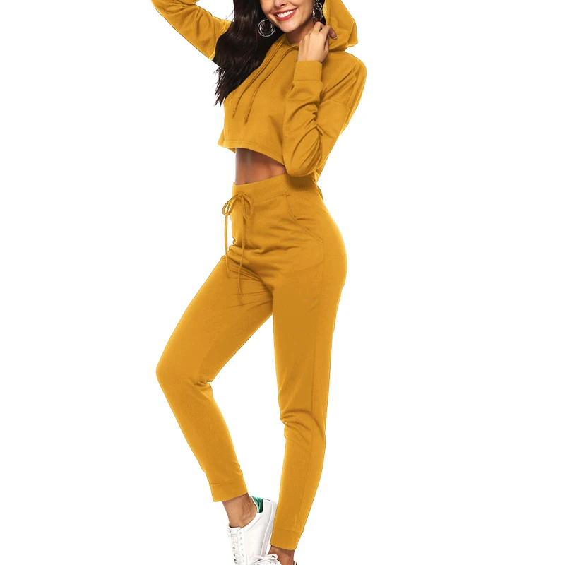 

WENYUJH 2019 Clothes Fashion Sporty Women's Tracksuit Hooded Short Solid Splicing Long Pants Suits Two Piece Set Women Outfit