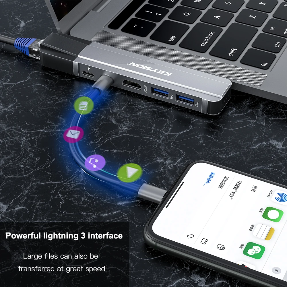 KEYSION usb-хаб C концентратор для нескольких USB 3,0 HDMI адаптер USB разветвитель для MacBook Pro док-станция Thunderbolt 3 концентратор RJ45 Двойной Концентратор USB Type C