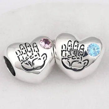 

Original Baby Boy & Girl Love Heart With Crystal Beads Fit 925 Sterling Silver Bead Charm Bracelet DIY Jewelry