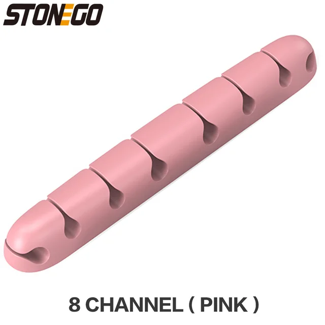 USB Cable Organizer Wire Winder Silicone Tie Fixer Wire Management organizador Cord Clip Office Desktop Phone Cables holder 8 Channel ( Pink )