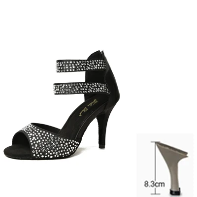 8.3cm heel Профессиональная высококачественная атласная обувь для латинских танцев, Встроенные стразы, женская обувь для сальсы, Танго, обувь на каблуках - Цвет: 8.3cm heel